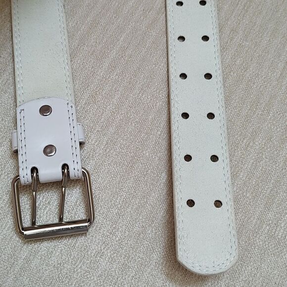 Genuine Leather Double Prong White Belt Unisex - Picture 6 of 8